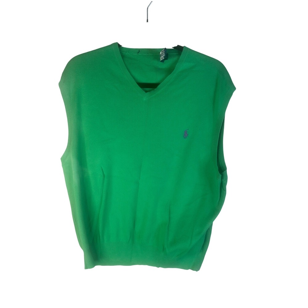 Polo Ralph Lauren Mens Green V-Neck Knit Pony Logo Sweater Vest Size XL